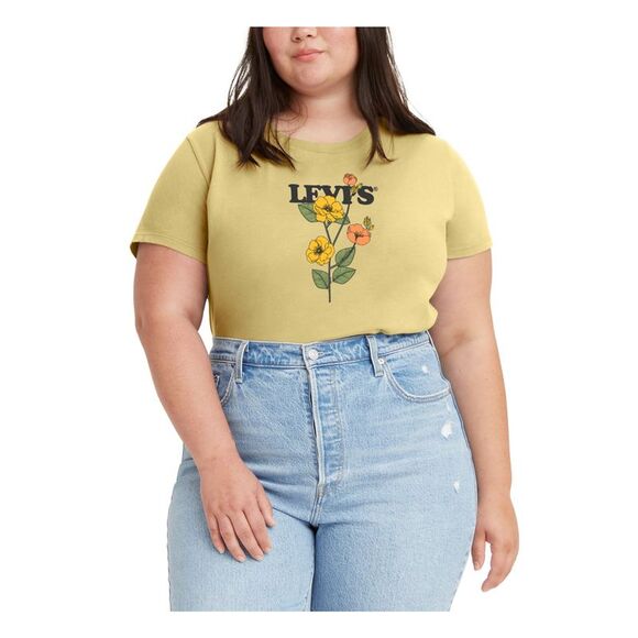 NWT LEVI'S Womens Yellow Logo Graphic Short Sleeve Crew Neck T-Shirt Plus 1X - Picture 1 of 2